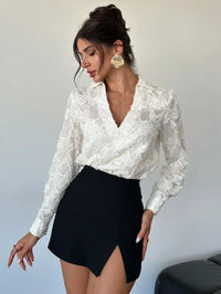 White Crossed Neckline Fitted Blouse – Elegant Women’s Office Wear
