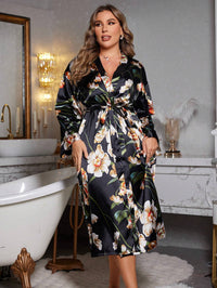 Plus Size Floral Silk Kimono Robe – Soft Satin Loungewear for Women