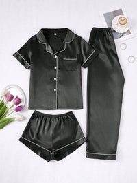 Silk Pajama Set – Solid Color with Contrast Trim & Collar – Women’s Sleepwear Set