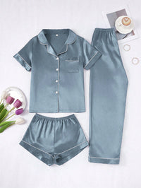 Silk Pajama Set – Solid Color with Contrast Trim & Collar – Women’s Sleepwear Set