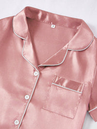 Silk Pajama Set – Solid Color with Contrast Trim & Collar – Women’s Sleepwear Set