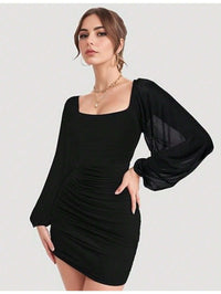 Women's Mesh Bodycon Mini Dress – Long Sleeve Cocktail Partywear