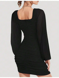 Women's Mesh Bodycon Mini Dress – Long Sleeve Cocktail Partywear