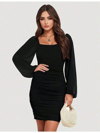 Women's Mesh Bodycon Mini Dress – Long Sleeve Cocktail Partywear
