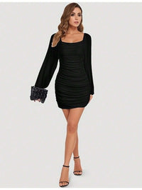 Women's Mesh Bodycon Mini Dress – Long Sleeve Cocktail Partywear