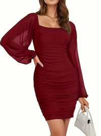 Women's Mesh Bodycon Mini Dress – Long Sleeve Cocktail Partywear