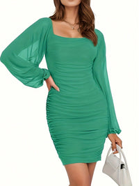Women's Mesh Bodycon Mini Dress – Long Sleeve Cocktail Partywear