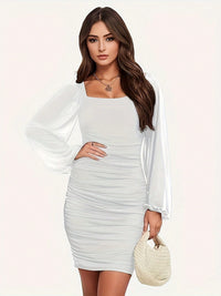 Women's Mesh Bodycon Mini Dress – Long Sleeve Cocktail Partywear