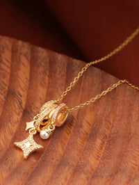 18K Gold-Plated Aurora Star Pendant Necklace with Pearl and Crystals.