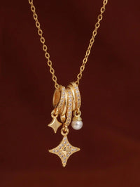 18K Gold-Plated Aurora Star Pendant Necklace with Pearl and Crystals.