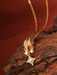 18K Gold-Plated Aurora Star Pendant Necklace with Pearl and Crystals.