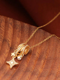 18K Gold-Plated Aurora Star Pendant Necklace with Pearl and Crystals.