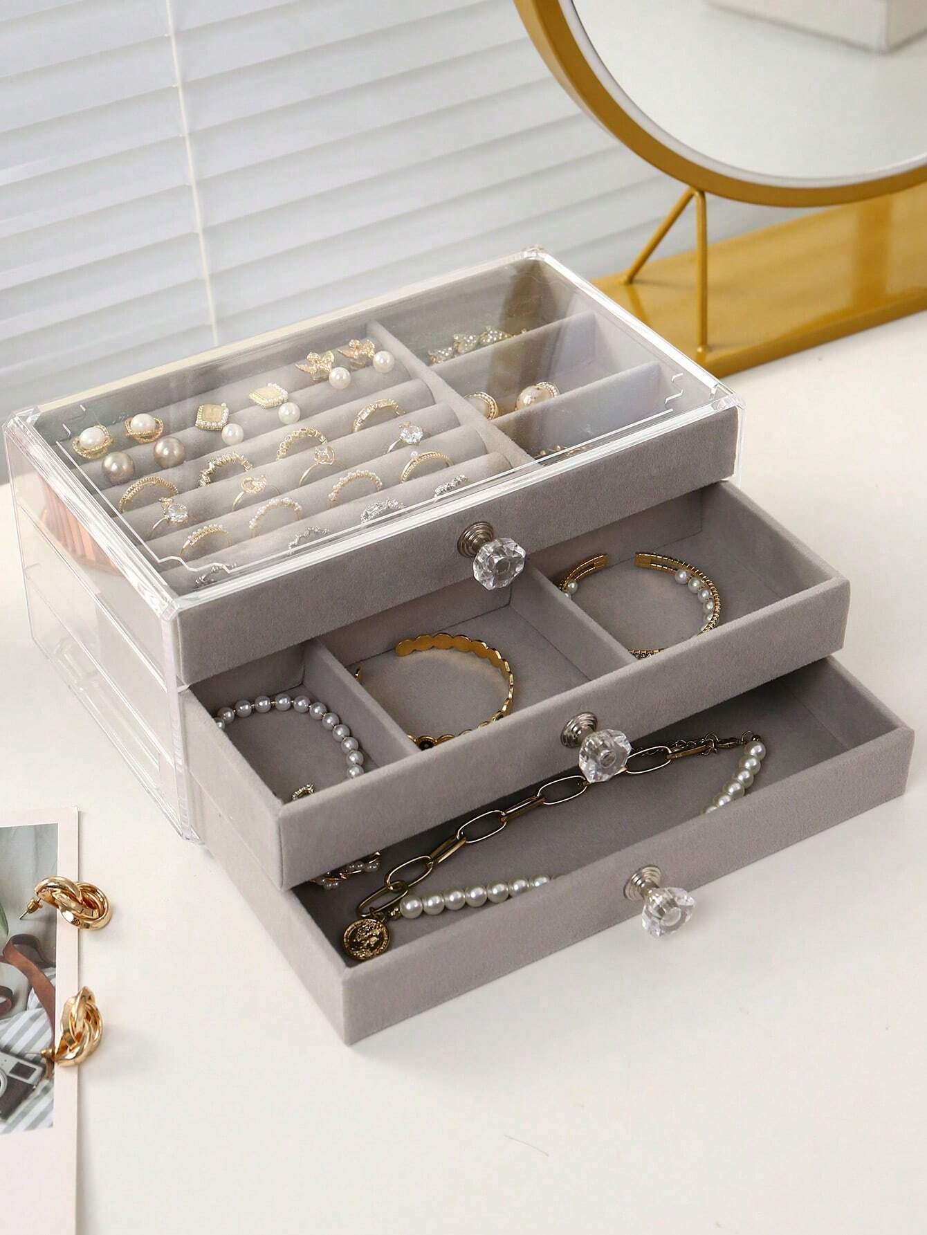 3-Layer Acrylic Jewelry Organizer Box – Necklace, Earrings & Ring Storage