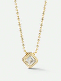 14K Gold-Plated Square Cubic Zirconia Pendant Necklace – Women's Ball Chain Jewellery.