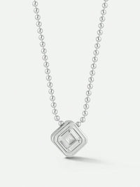 14K Gold-Plated Square Cubic Zirconia Pendant Necklace – Women's Ball Chain Jewellery.