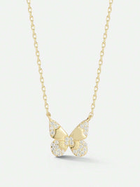 Livello Jewelry 14K Gold Plated 925 Sterling Silver Cubic Zirconia Dainty Butterfly Pendant Necklace For Women And Girls