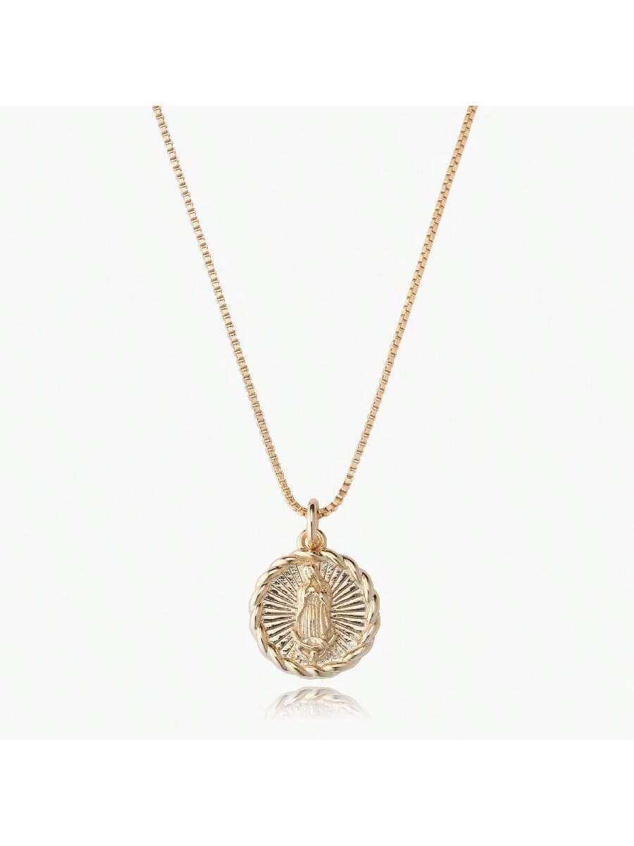 Gold-Plated Lady of Guadalupe Pendant Necklace – Adjustable Chain - Women's Faith-Inspired Jewellery"