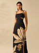 Bohemian Sleeveless Black Dress with Banana Tree Print – Hollow Waist & Back Tie Detail