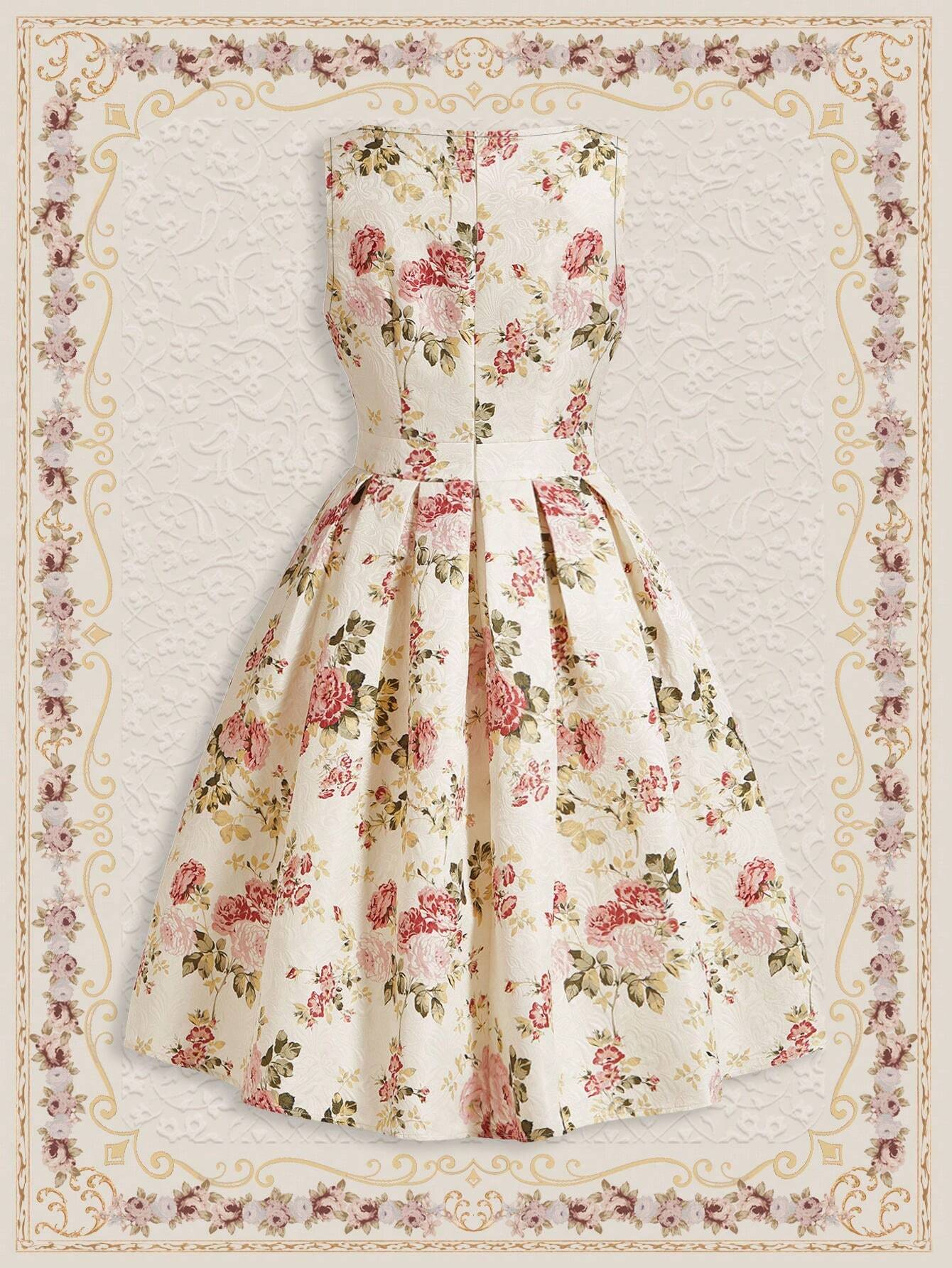 Vintage Floral Sleeveless Mini Dress – Elegant A-Line Belted Sundress for Summer Events