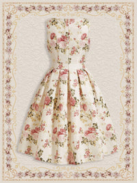 Vintage Floral Sleeveless Mini Dress – Elegant A-Line Belted Sundress for Summer Events