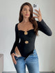 Embellished Black Bodysuit – Long Sleeve Party & Concert Dress