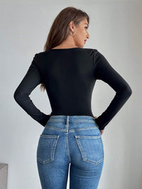 Embellished Black Bodysuit – Long Sleeve Party & Concert Dress