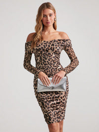 Lace Off-Shoulder Fitted Dress – Elegant Long Sleeve Party Dress