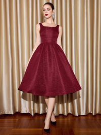 Sleeveless Jacquard A-Line Dress with Boat Neck  – Royal Blue Holiday Party Dress