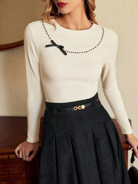 Vintage Jacquard Knit Top – Elegant Short Sleeve Pullover for Office & Holiday Wear