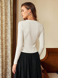 Vintage Jacquard Knit Top – Elegant Short Sleeve Pullover for Office & Holiday Wear