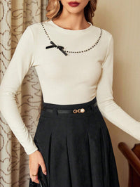 Vintage Jacquard Knit Top – Elegant Short Sleeve Pullover for Office & Holiday Wear
