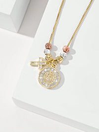 "Handmade Tri-Color Beaded Cross Pendant Necklace – Catholic Benedict Cross Jewellery, Perfect Gift for Women.