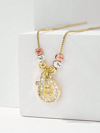 "Handmade Tri-Color Beaded Cross Pendant Necklace – Catholic Benedict Cross Jewellery, Perfect Gift for Women.