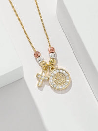 "Handmade Tri-Color Beaded Cross Pendant Necklace – Catholic Benedict Cross Jewellery, Perfect Gift for Women.