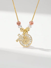"Handmade Tri-Color Beaded Cross Pendant Necklace – Catholic Benedict Cross Jewellery, Perfect Gift for Women.