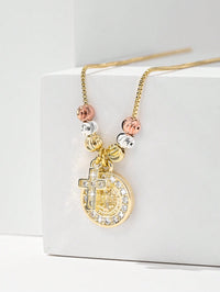 "Handmade Tri-Color Beaded Cross Pendant Necklace – Catholic Benedict Cross Jewellery, Perfect Gift for Women.