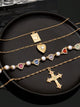 4-Piece Layered Necklace Set – 18K Gold-Plated, Cubic Zirconia Heart & Cross Pendants, Women's Jewellery Gift.