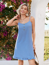 Women's Green Ruffle Strap Cami Dress – Lightweight Summer Beachwear