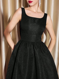 Sleeveless Jacquard A-Line Dress with Boat Neck  – Royal Blue Holiday Party Dress