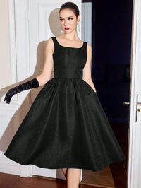 Sleeveless Jacquard A-Line Dress with Boat Neck  – Royal Blue Holiday Party Dress