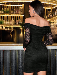 Lace Off-Shoulder Fitted Dress – Elegant Long Sleeve Party Dress