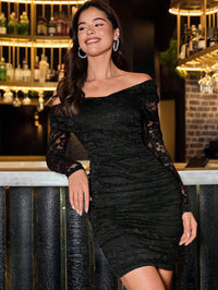 Lace Off-Shoulder Fitted Dress – Elegant Long Sleeve Party Dress