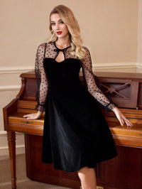 Vintage Mesh Splice Dress – Elegant Flare Sleeve Formal Ball Gown for Women