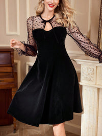 Vintage Mesh Splice Dress – Elegant Flare Sleeve Formal Ball Gown for Women