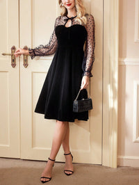 Vintage Mesh Splice Dress – Elegant Flare Sleeve Formal Ball Gown for Women
