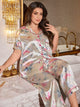 Plus Size Floral Satin Pyjama Set – Women's Short Sleeve Button-Down Nightwear