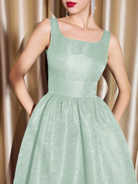 Sleeveless Jacquard A-Line Dress with Boat Neck  – Royal Blue Holiday Party Dress