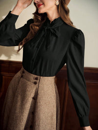 Retro Button-Up Blouse – Elegant Long Sleeve Shirt for Office & Casual Wear