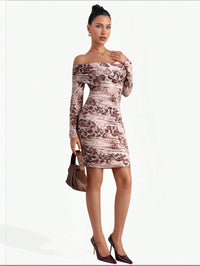 Lace Off-Shoulder Fitted Dress – Elegant Long Sleeve Party Dress