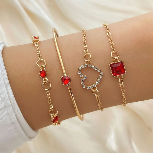 Ruby Heart Bracelet Set